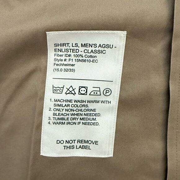NWT Flying Cross AGSU Enlisted Tan Dress Shirt 15 x 32/33 Long Sleeve MP370689 - Picture 3 of 9